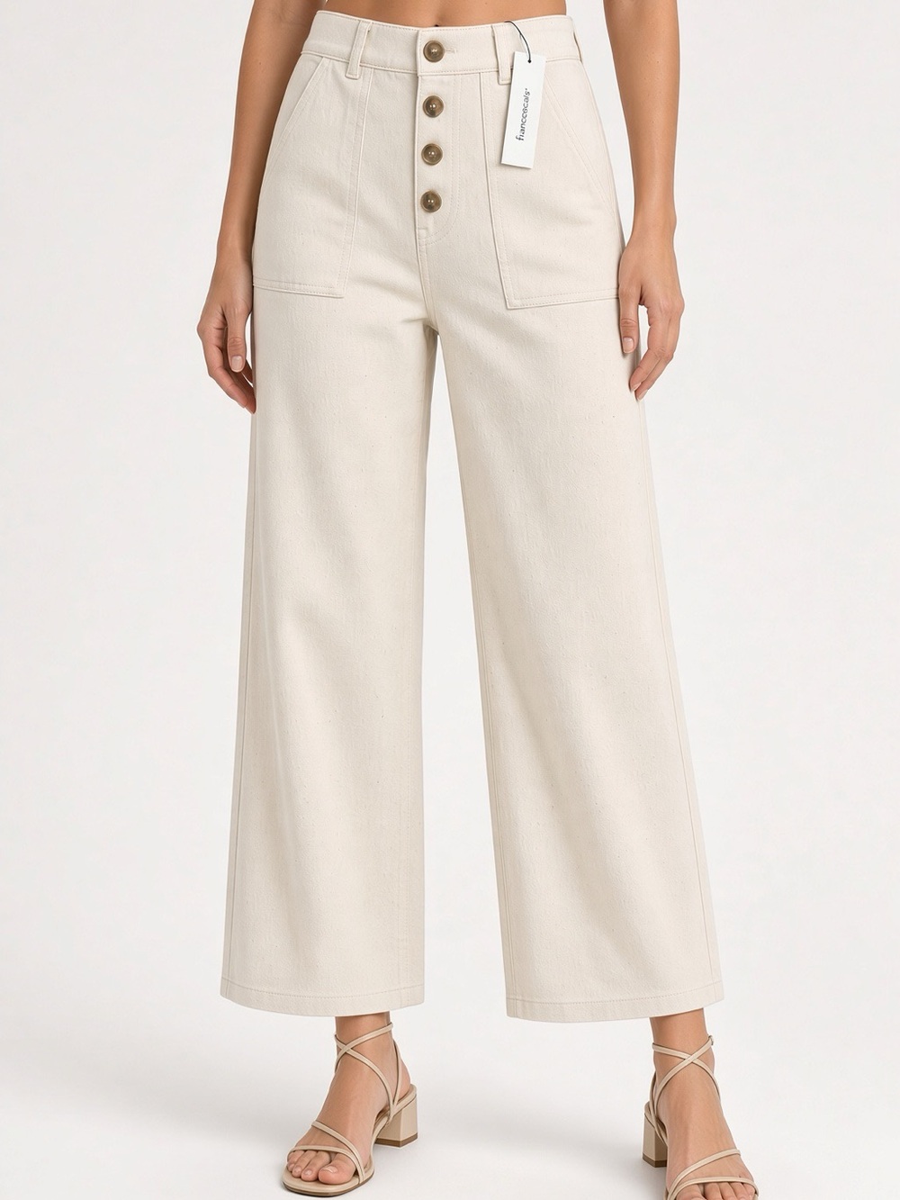 NWT Francesca’s Mi Ami Beige Button Front Wide Leg Utility Pants M